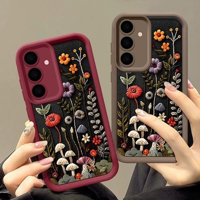 Black Flower Case For Samsung S25 Ultra S24 FE S23 A56 A17 A16 A55 A36 A54 Cover