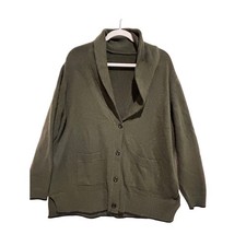 BLOOMCHIC Olive Green Shawl Collar Cardigan Sweater Pocket Button sz 18-20 work