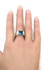 925 Sterling Silver Blue Stone Ring 5.9 Grams Size-6.75