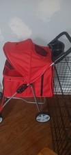 Red 4-Wheel Foldable Pet Stroller with Mesh Windows and Cup Holder