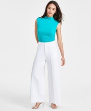 Bar III Petite Seamed Wide-Leg Pont  Pants White Size PM MSRP 60