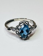 Vintage Style 925 Sterling Silver 2.5 Carats London Blue Topaz Ring Certified