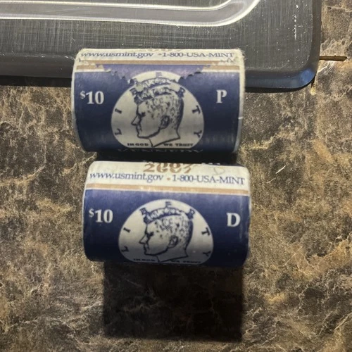 OBW US Mint Bank Wrapped Original BU Rolls 2007 P, D Kennedy Half Dollars