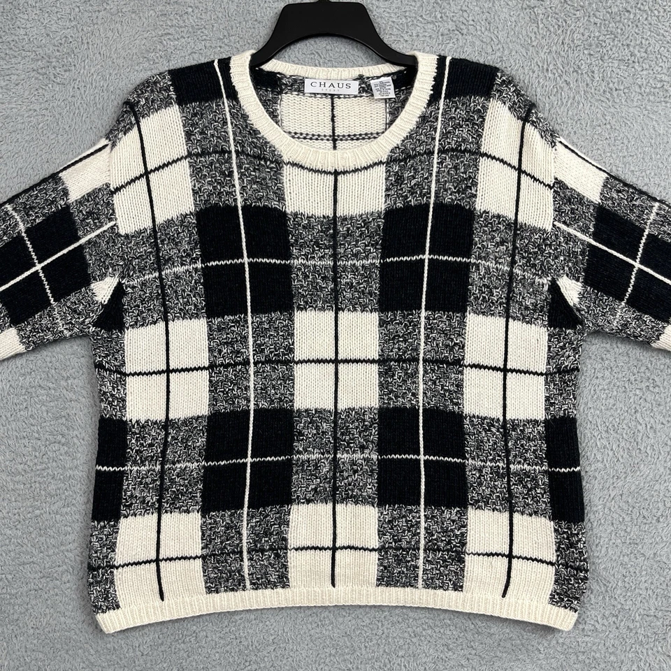 Suéter de Colección Chaus Mujer A Cuadros Lana de Cordero Angora Etiqueta Talla XL (Puede Calzar M/L, 22" PTP) Foto 3 de 4
