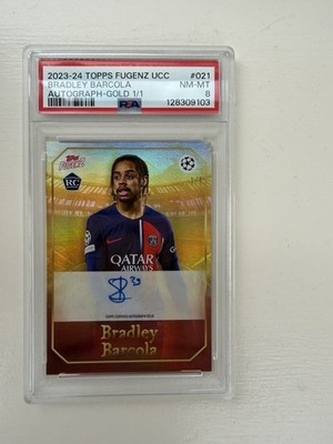Bradley Barcola RC Auto 1/1 Gold PSA 8 Topps Fugenz Liverpool Rookie PSG