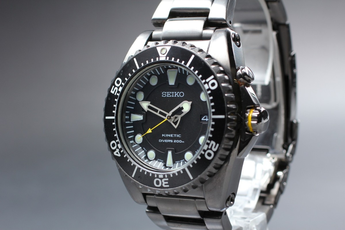 Exc+5] SEIKO KINETIC SCUBA DIVER'S 5M62-0BL0 Black Quartz Men's