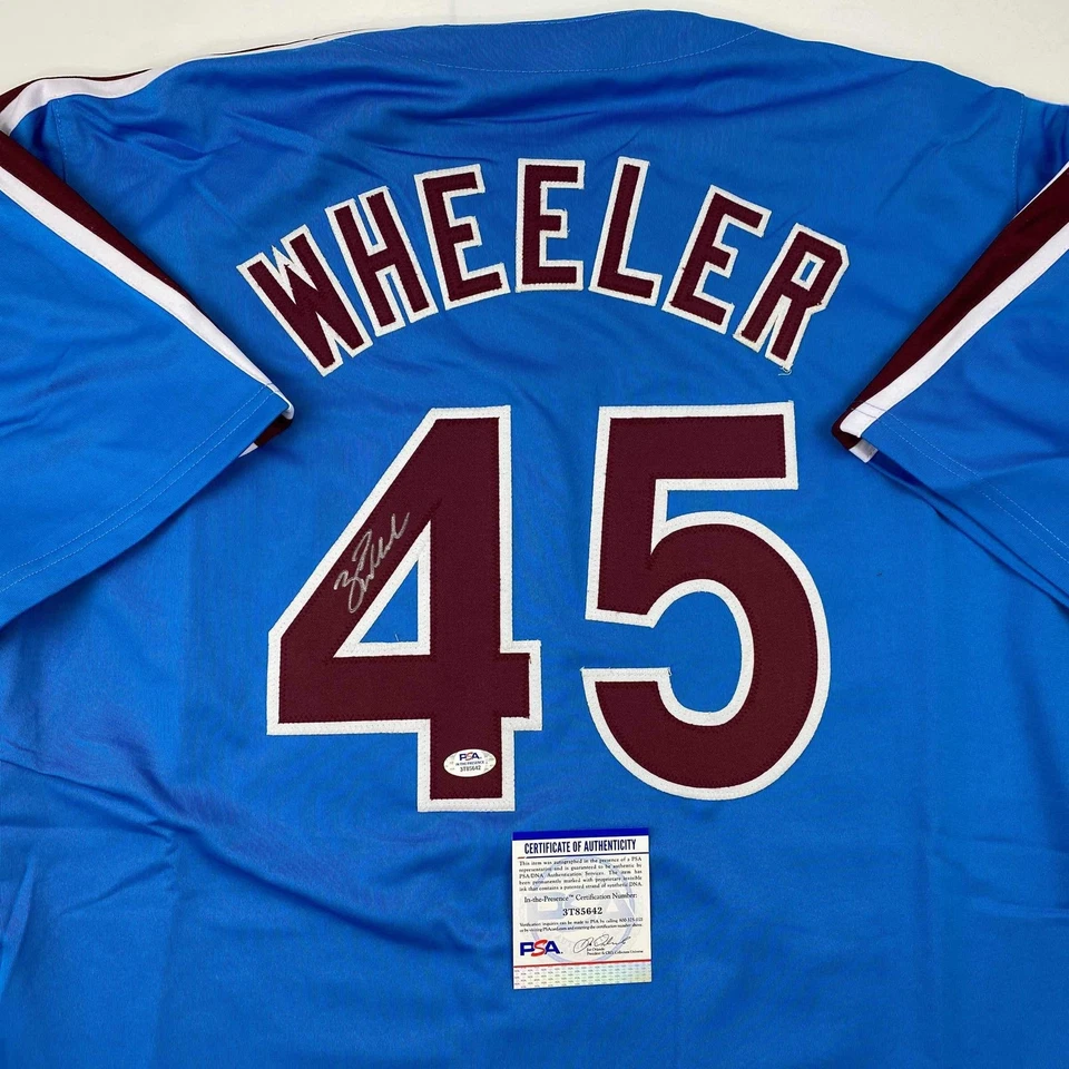 Autographed/Signed Zack Wheeler Philadelphia Blue Retro Jersey PSA/DNA COA - Image 2 of 4