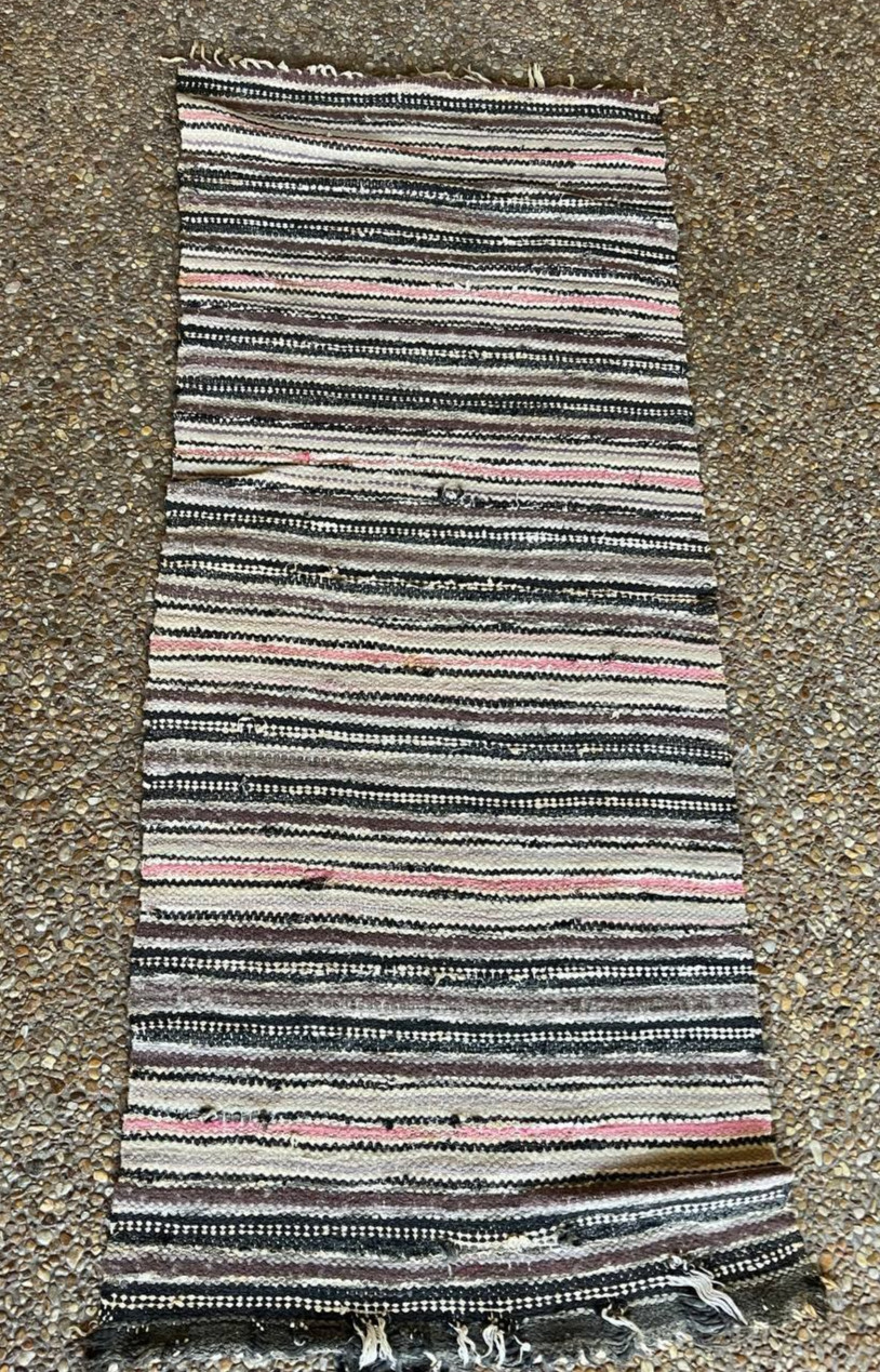 Vintage Mid-Century Handmade Wool Rag Runner Rug 24.5x57 Multicolor