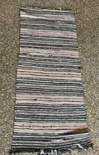 Vintage Mid-Century Handmade Wool Rag Runner Rug 24.5x57 Multicolor