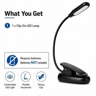 Clip On LED Reading Lamp Battery Powered Flexible Light Book Laptop eReader
