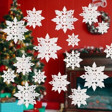 12Pcs White Snowflake Ornaments for Christmas Tree - 3D Paper Hanging