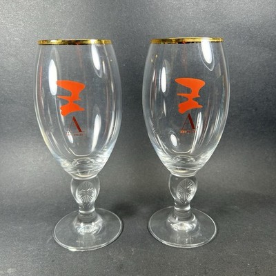 Art Prize Chalice Pint Glasses Calder s La Grande Vitesse & Gold Trim Set of 2