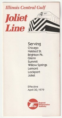 1979 TRAIN TABLE ILLINOIS CENTRAL GULF JOLIET LINE - FARES - ROUTES