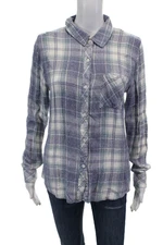 Rails Womens Plaid Collared Long Sleeve Button Up Blouse Top Blue Size S