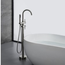 Bathroom Double Handle Freestanding Tub Filler with Handshower, Brushed Nickel