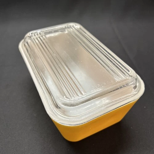Vintage Pyrex Yellow 0502 Refrigerator Dish 1 1/2 Pint w/Glass Ribbed Lid 502-C