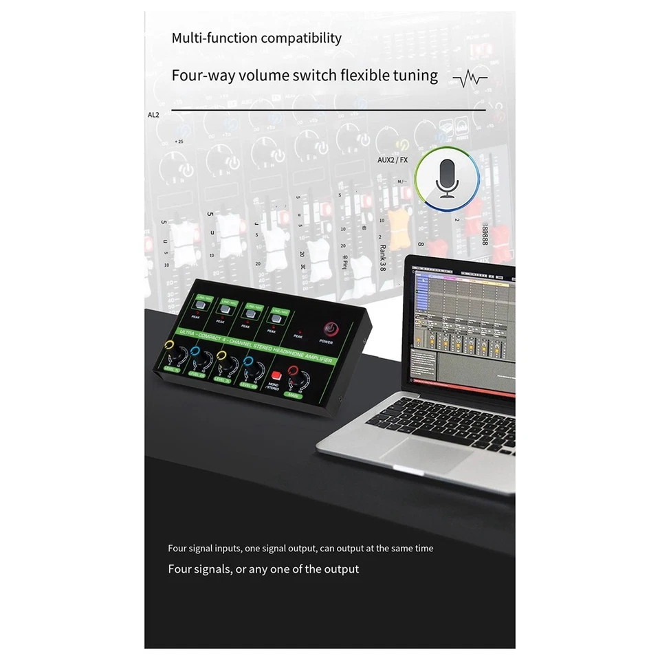 Portable 4-Way Audio Mixer, 4-in and 1-Out Stereo Mixer, Small DJ Mixer  I4I8 - Bild 2 von 4