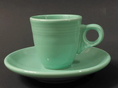 Rare Fiesta Sea Mist Green Flat Demitasse Cup and Saucer Set PPD 1992