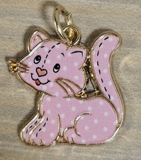 Strawberry Shortcake's pet cat Custard Enamel Pink Gold Tone Charm Pendant