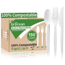 Extra Heavyduty Compostable Cutlery Set - 190 Count Large Disposable Utensils...
