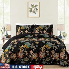 Floral Botanical Quilt Set 3 Pieces Cozy Microfiber Bedding Elegant Bedspread US