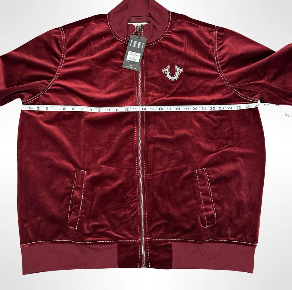 Chaqueta True Religion Para Hombre XL Borgoña Terciopelo Grande T Maqueta Cremallera Broadway Gunmetal Foto 4 de 4