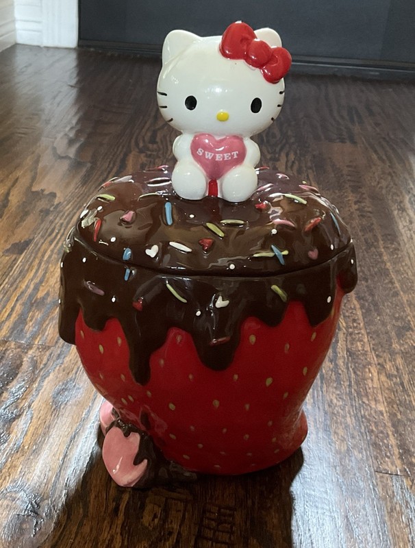 Hello Kitty Sanrio Blue Sky Clayworks Chocolate Covered Strawberry Cookie Jar