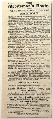 1876 Chicago & Northwestern Railway Werbung Sportler Outdoor Eisenbahn