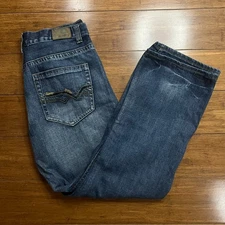 Flypaper Blue Bootcut Faded Embroidered Pockets Jeans Mens 33x30 measures 30x28