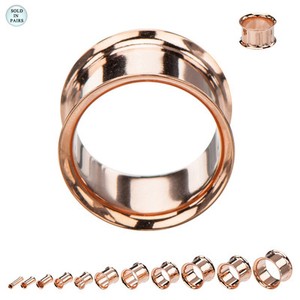 Authentic Rose Gold Plated Surgical Double Flare Ear Plugs - Sold in Pairs