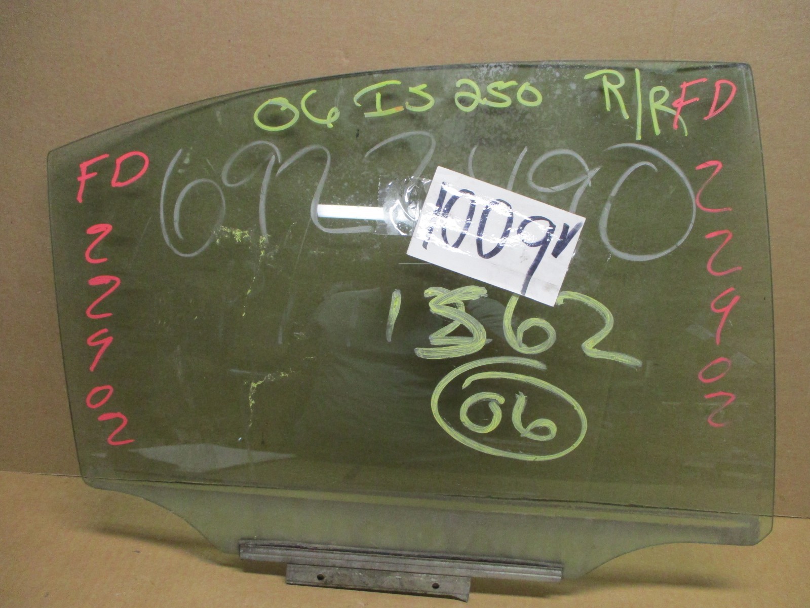 06 07 08 09 10 11 12 Lexus IS 350 REAR PASSENGER Side Used Door Glass #1009-V 
