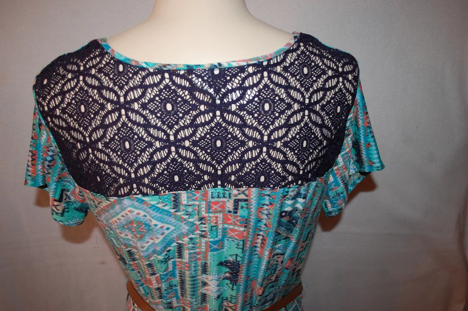 Женщин S/S макси платье AZTEC печати кружева панели многоцветный ремень S M L XL 2 X 3 X - Изображение 3 из 3