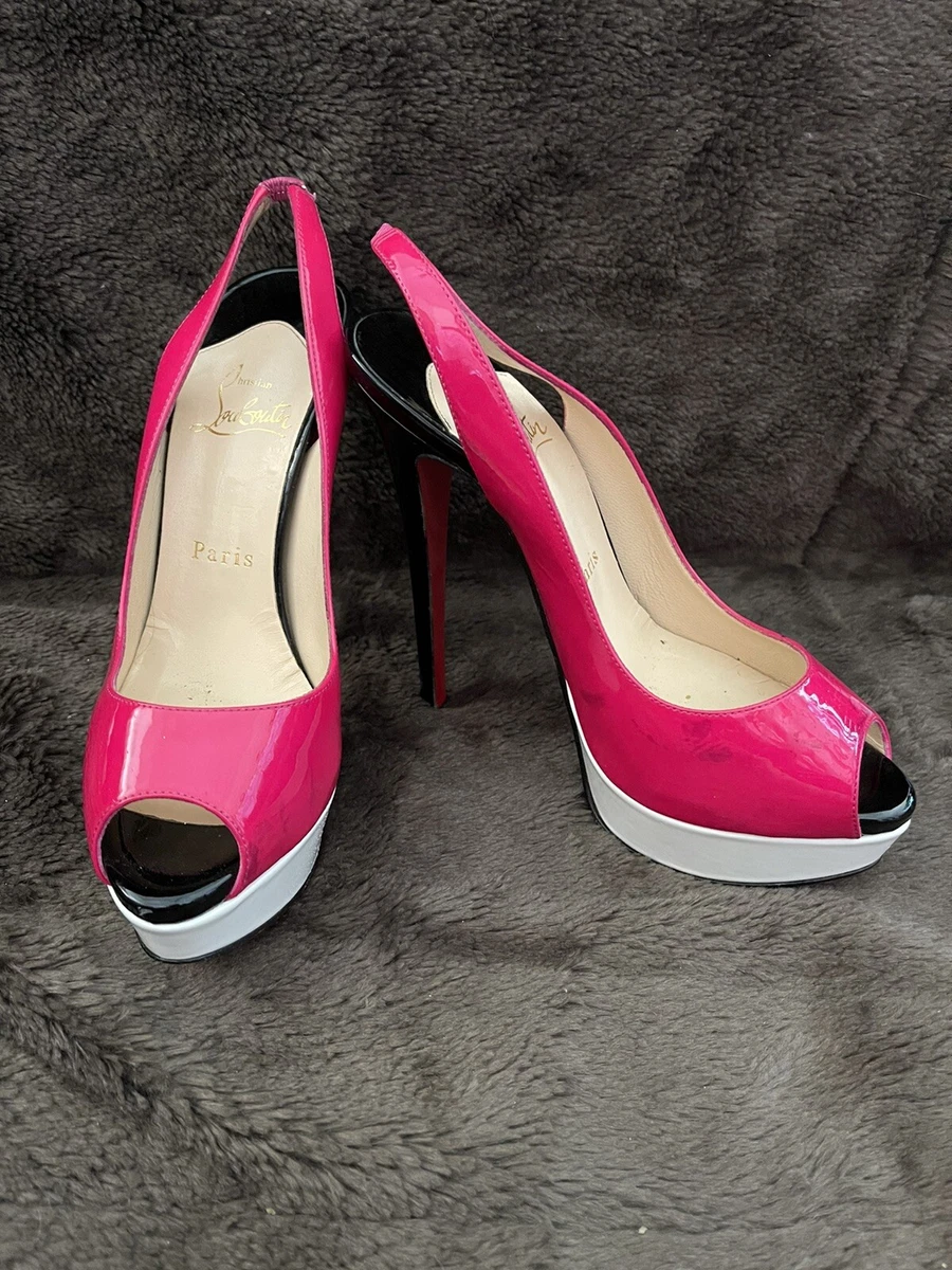 Christian Louboutin Size 37, US 6 1/2, Platform Slingbacks, Pink,Black And  White