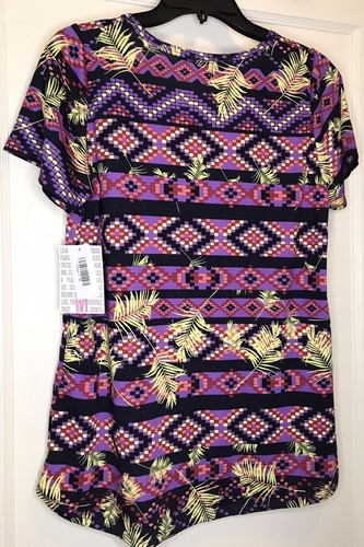 Top para mujer Lularoe Classic-T mediano púrpura multicolor geométrico manga corta - Imagen 5 de 9