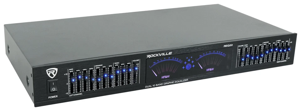 Rockville REQ20 19" Rack Mount Pro Dual 10 Band Graphic Equalizer EQ w/VU Meters - Image 2 of 4