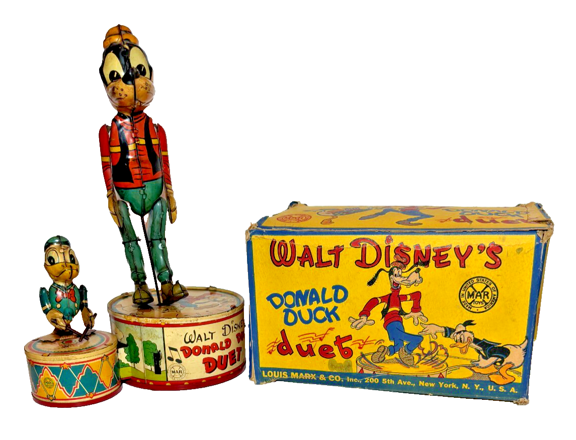 Vintage Marx Walt Disney Donald Duck Duet Windup Toy w/ Original