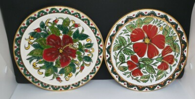 Vintage Wandteller x 2 Seva Keramik 24K Gold Mohn Handarbeit Olympia Deko
