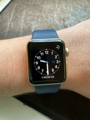 Apple Watch Series 2 38mm Gold/Rose Gold Aluminum Case Midnight Blue Sport Band | eBay