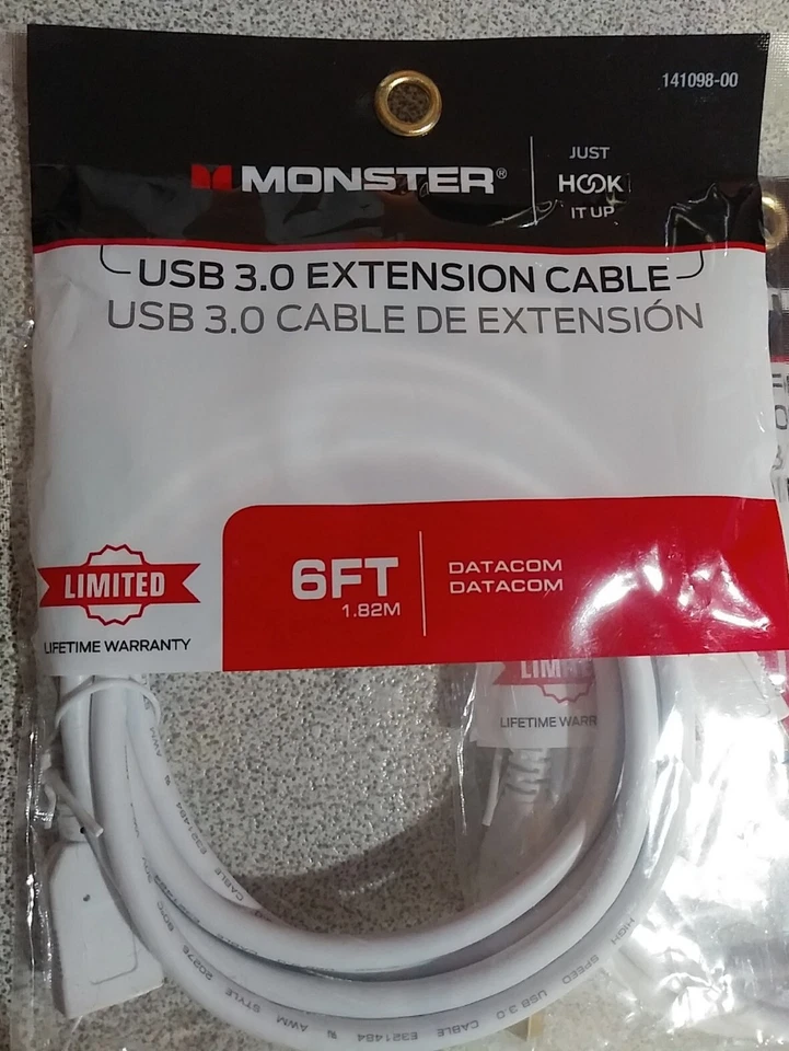 3 Monster 6’ High Performance USB 3.0 Extension Cable New in Bag 141096-00 - Image 3 of 3