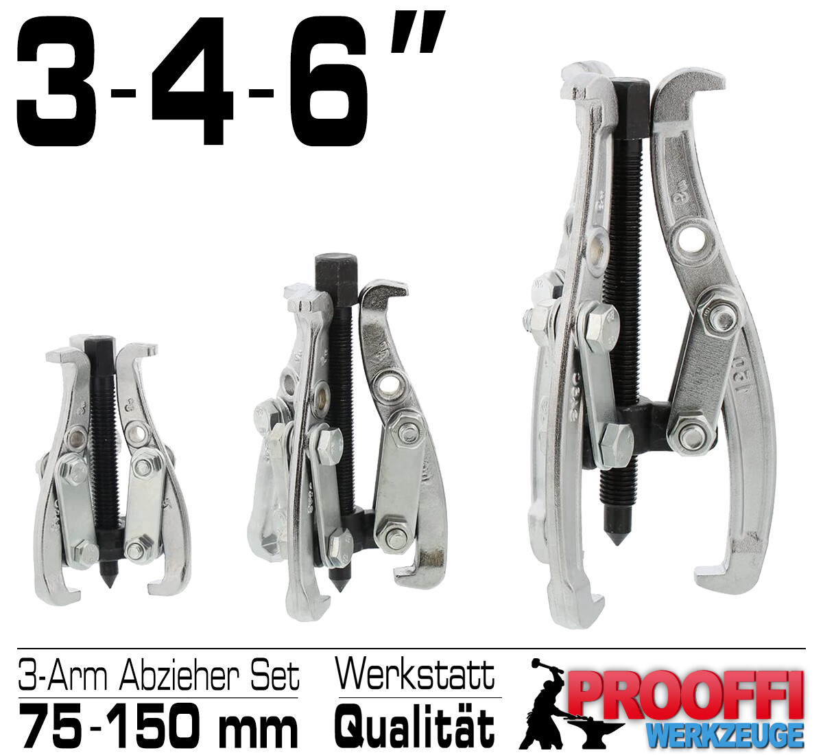 3-teiliger Kugellager Abzieher Set 75/100/150mm - 2/3 Backen Für Lager, Riemenscheiben & Zahnräder