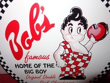 VINTAGE BOB'S BIG BOY CHEESEBURGER RESTAURANT 11 3/4" PORCELAIN METAL SIGN BOB S