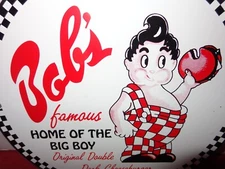 VINTAGE BOB'S BIG BOY CHEESEBURGER RESTAURANT 11 3/4" PORCELAIN METAL SIGN BOB S