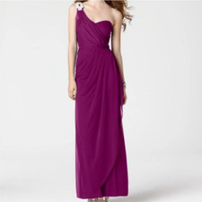 Xscape Elegant Evening Gown One Shoulder Jeweled Empire Waist Plum Size 0/2