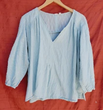 DOLAN large light blue Cotton PULLOVER blouse TOP SHIRT applique tufts - CUTE!
