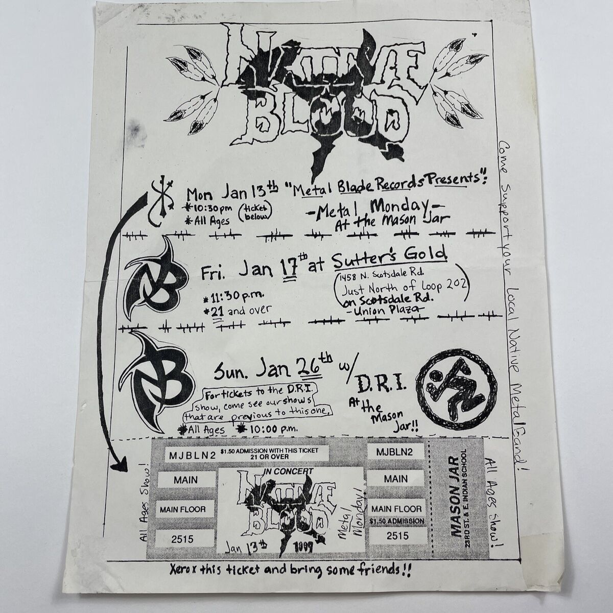 Vintage D.R.I Dirty Rotten Imbeciles Flyer Native Blood Vintage D.R.I Dirty Rotten Imbeciles Flyer Native Blood