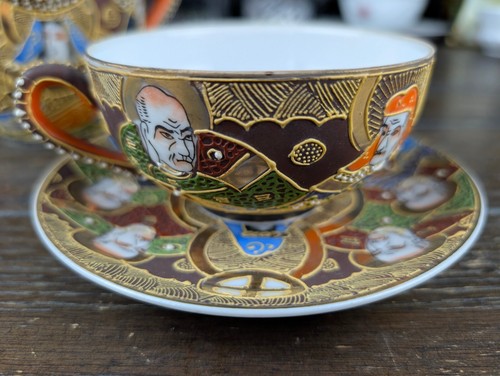 Vtg Japanese Dragonware Immortals Moriage Mini Tea Pot Set w/ teacup & saucer - Picture 12 of 14