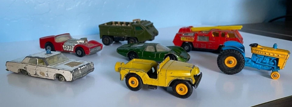 Vintage Lesney Matchbox Series Lot of 7 Superfast Jeep Tractor Fire Army Police - Image 2 of 4