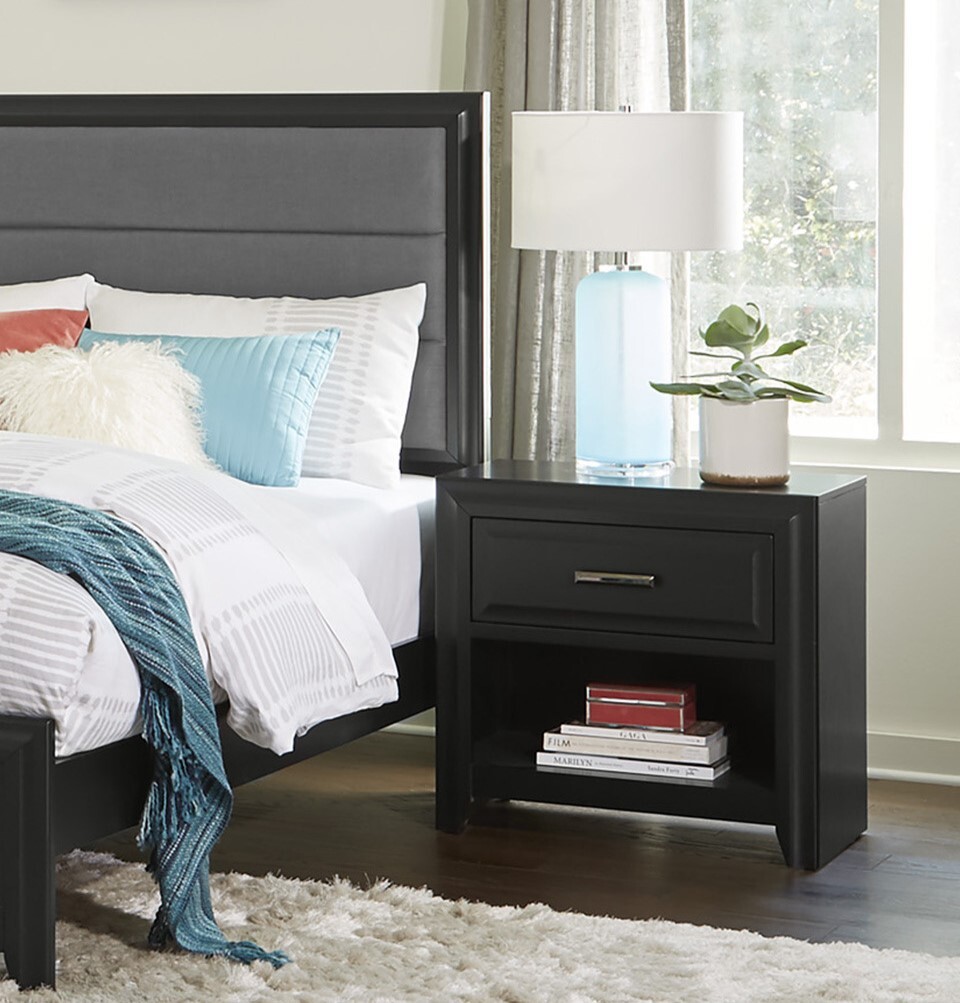 Modern Style Storage Cubby Nightstand w drawer 1pc Espresso Finish Wooden Bed