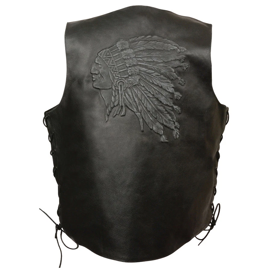 Event Leather 3935 Men's Black 'Indian Head Embroidered' Motorcycle Leather Vest