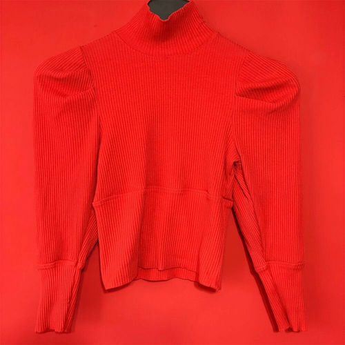 Free People Women's Cropped Turtleneck Sweater Red Size M Balloon Sleeve - 第 1/11 張圖片